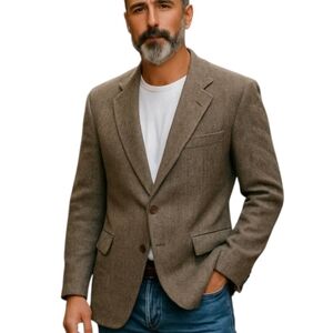Vtg Harris Tweed Scottish wool herringbone neutral tan USA sports coat sz 43R